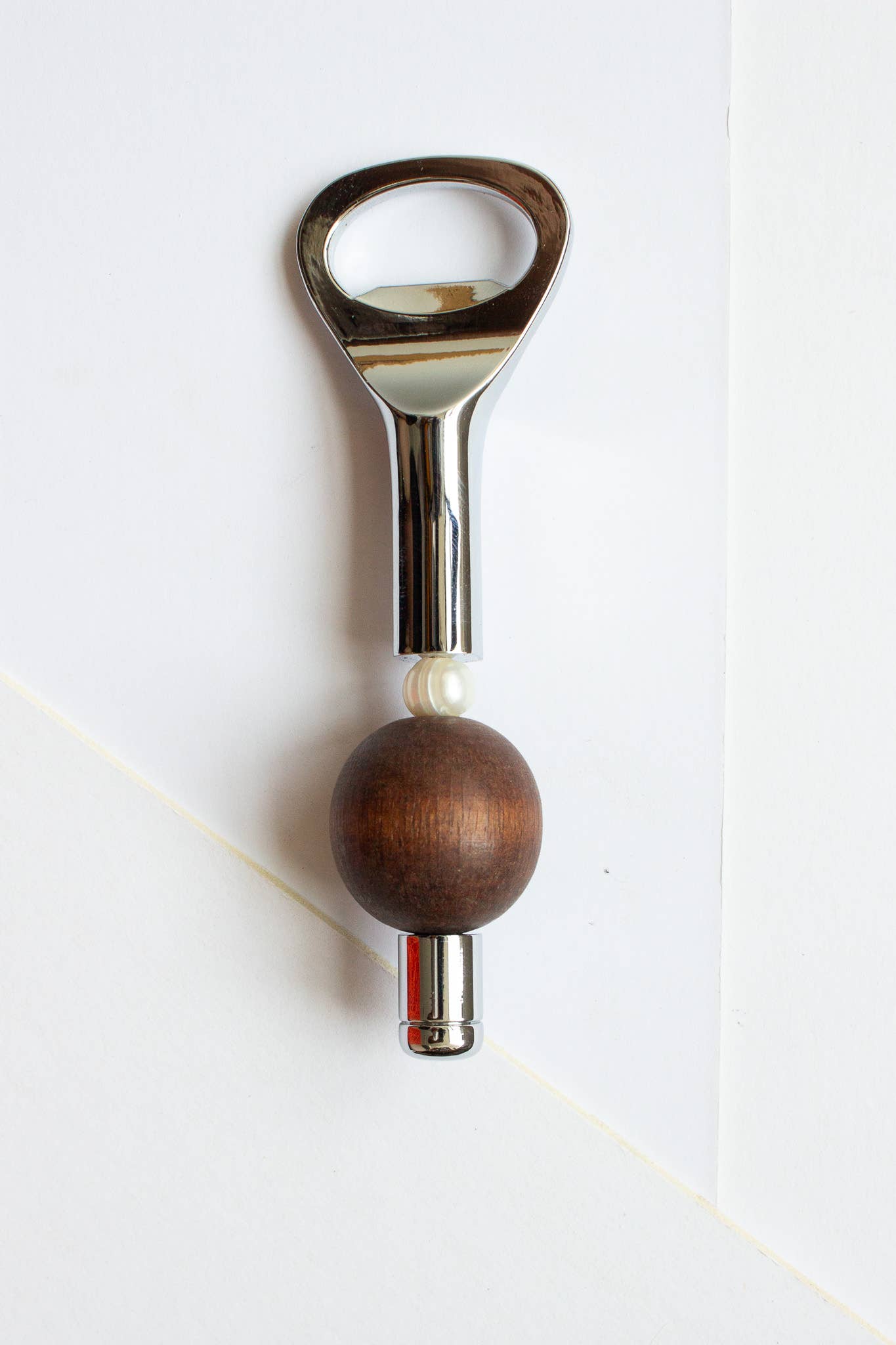 Yam Beaded Bottle Opener handle detail showing hand-strung pearls and 304 stainless steel beads