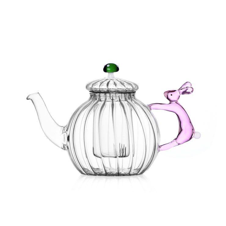 Pink Rabbit + Green Mushrooms Teapot