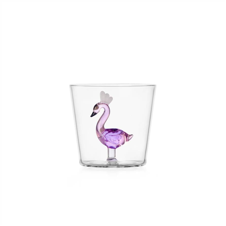 Flamingo Tumbler by Ichendorf Milano, clear borosilicate glass with a sculpted pink flamingo inside