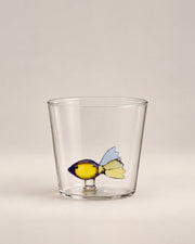 Fish Animal Farm Tumbler, a clear glass tumbler with a little glass fish inside, photographed in the Son of Rand studio