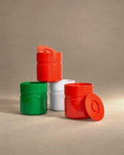 Asti ice buckets in green, white and red orange, studio photo