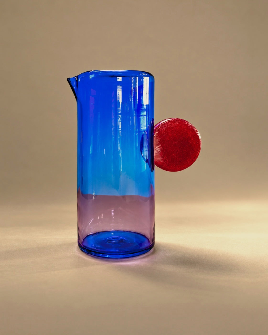 Dot Pitcher in Ultramarine + Fuschia by Sticky Glass x Son of Rand, photographed in the Son of Rand studio