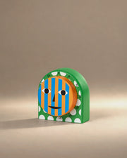 Everybody kitchen timer, green polka dot with striped smiling face, studio photo