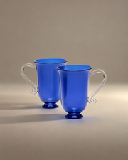 Grande Tasse in blue with clear handles, set of 2