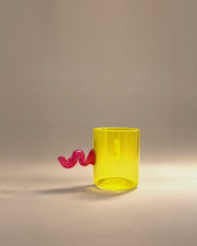 Squiggle Cup in Lemon + Fuschia by Sticky Glass x Son of Rand, photographed in the Son of Rand studio