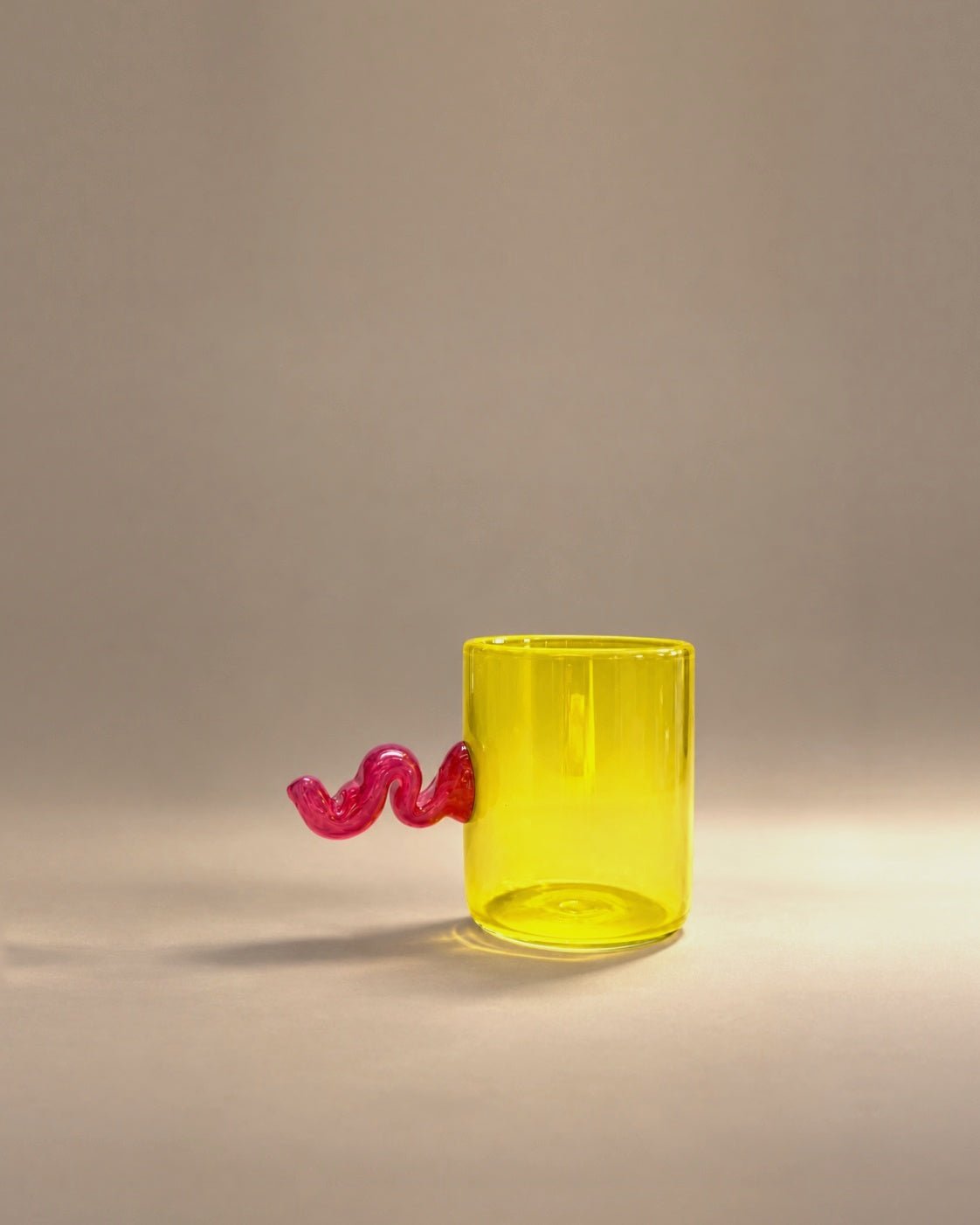Squiggle Cup in Lemon + Fuschia by Sticky Glass x Son of Rand, photographed in the Son of Rand studio