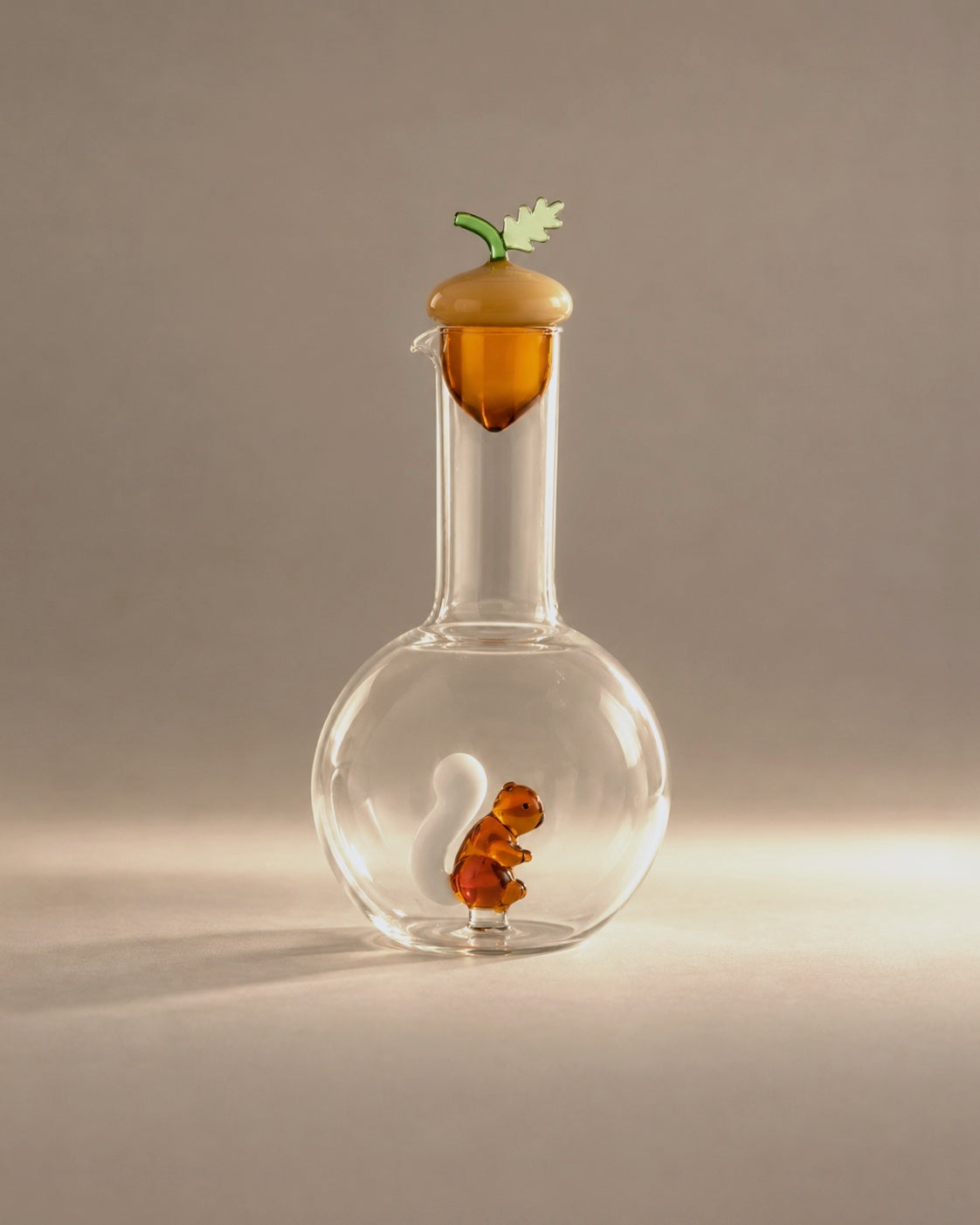 Squirrel Acorn Bottle with acorn stopper, studio photograph